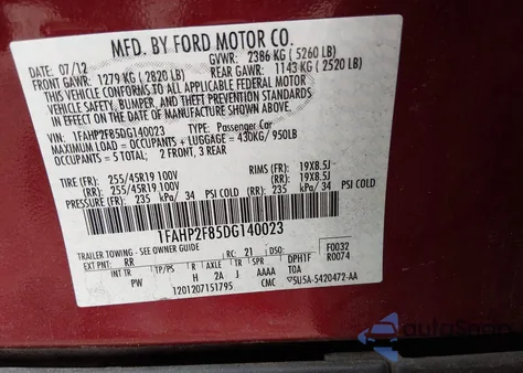 2013 Ford Taurus Limited z USA, uszkodzony, nr VIN 1FAHP2F85DG140023
